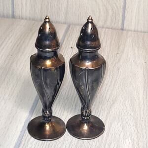 Vintage Weighted Silver Plated Salt & Pepper Shakers Le France MCM Art Deco